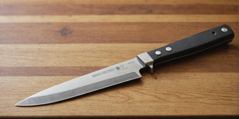 Dull kitchen knife on cutting board